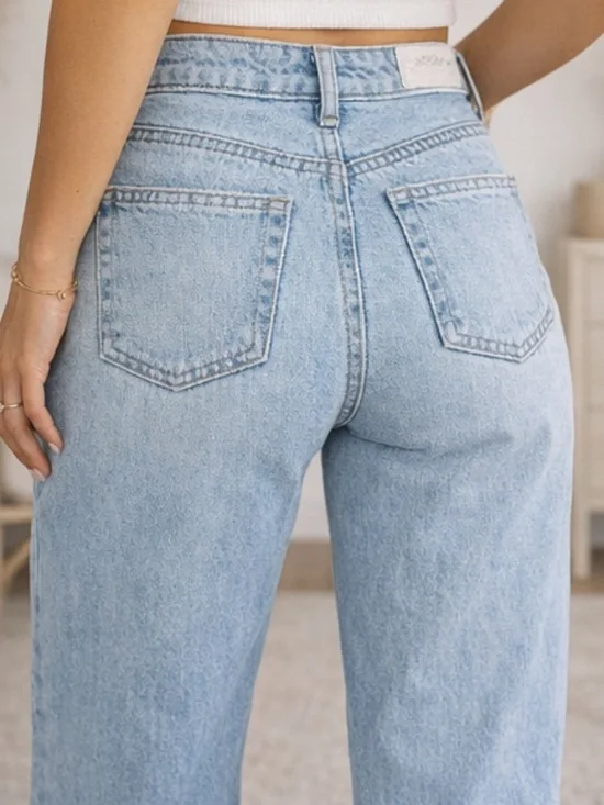 Zara Light Wash Straight Leg Jeans Size 6 High Rise Vintage Style - Picture 4 of 5